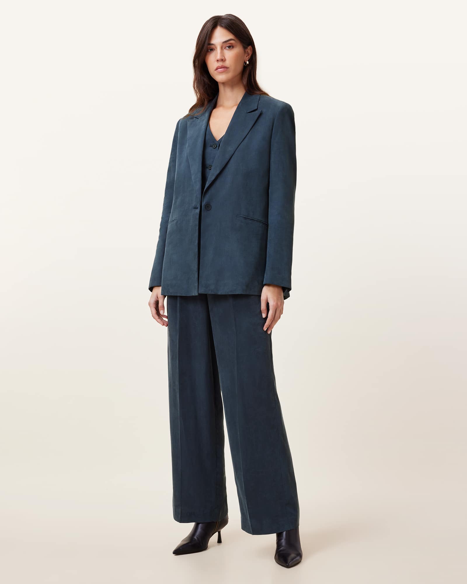 All Saints Averie Tencel Wide Leg Trousers Blueberry Blue