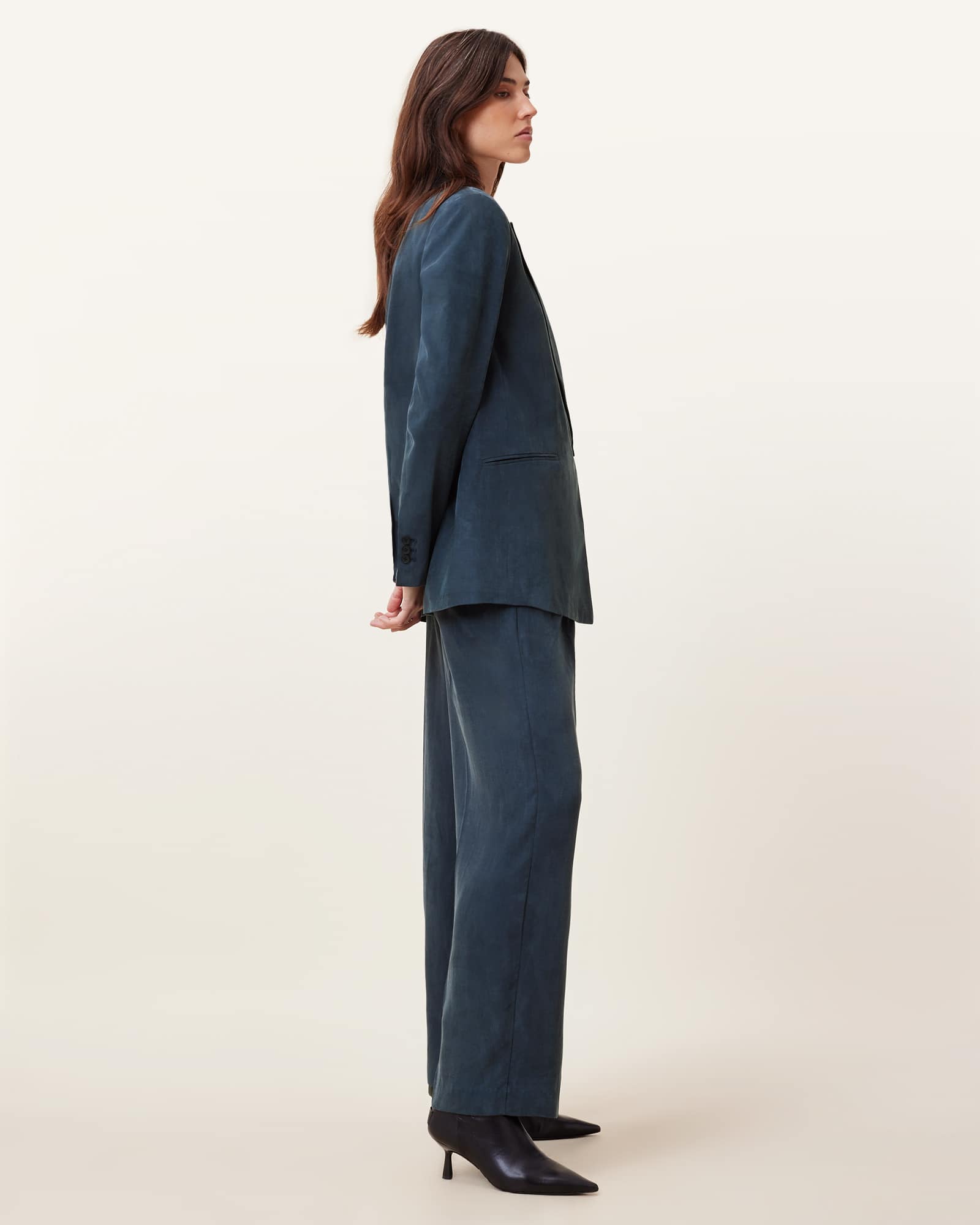 All Saints Averie Tencel Wide Leg Trousers Blueberry Blue