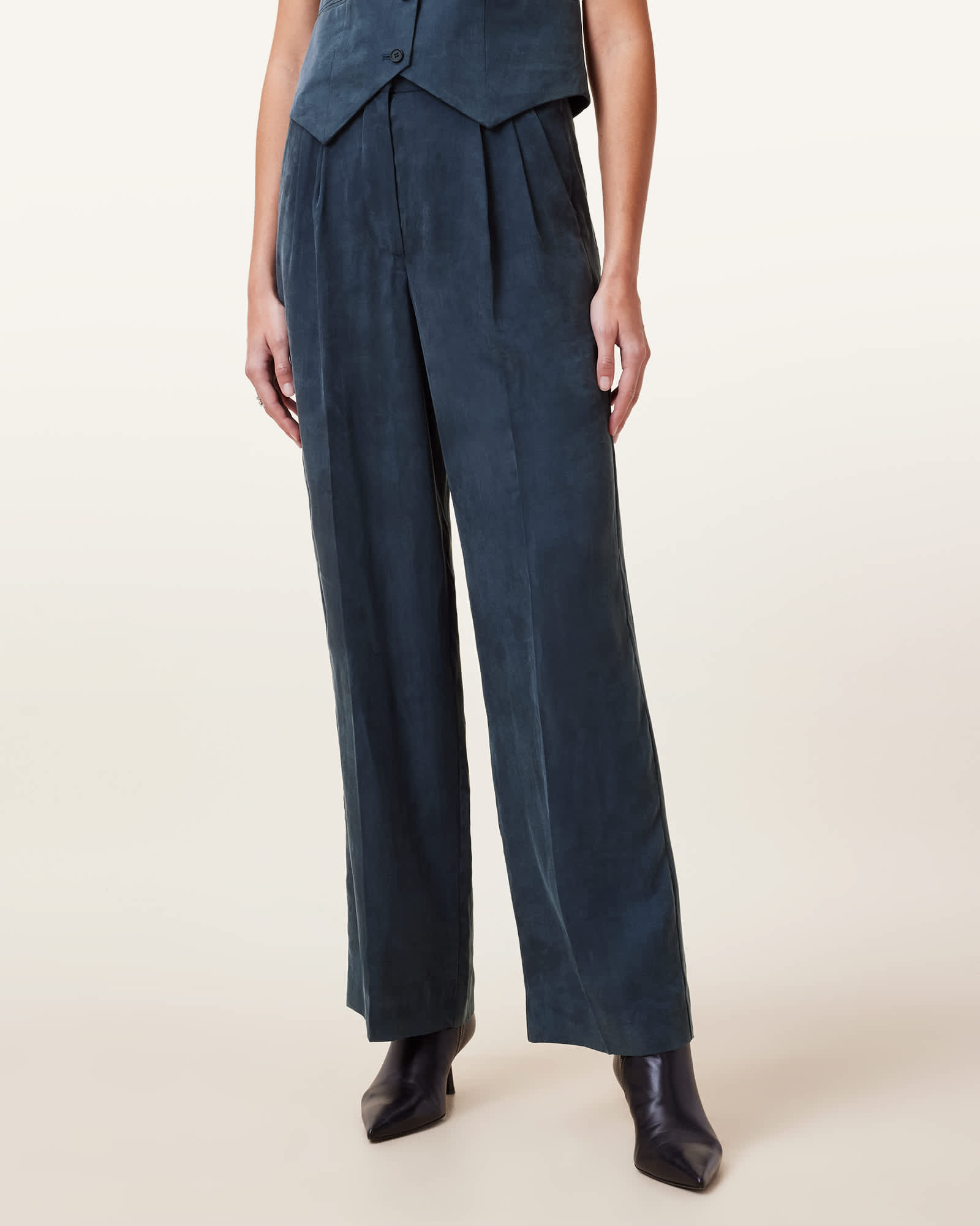 All Saints Averie Tencel Wide Leg Trousers Blueberry Blue