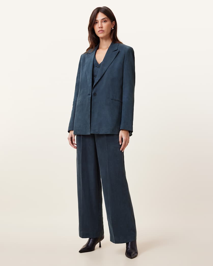 all saints Averie Tencel Wide Leg Trousers Blueberry Blue
