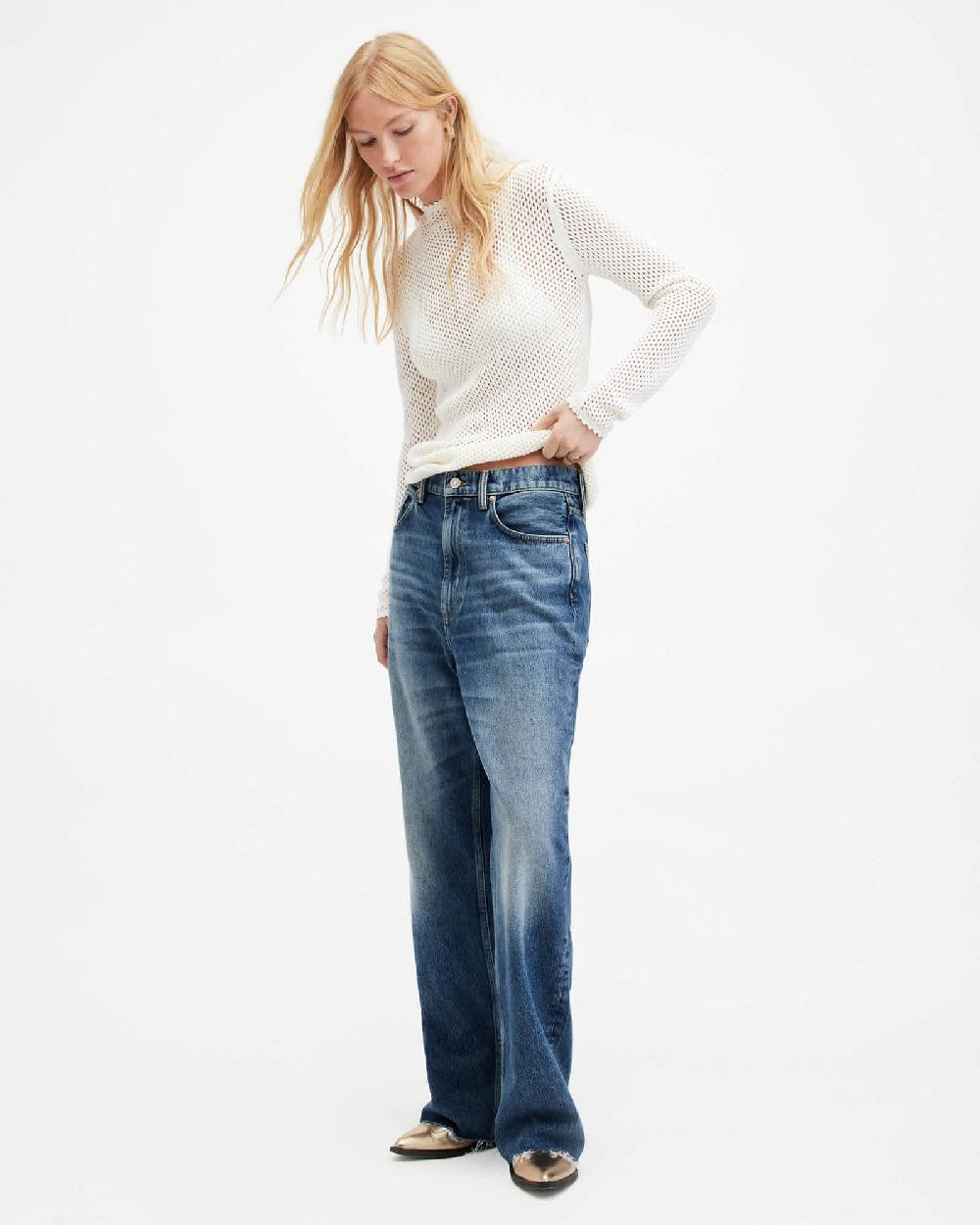 All Saints Avril Roll Neck Open Stitch Sweater Chalk White