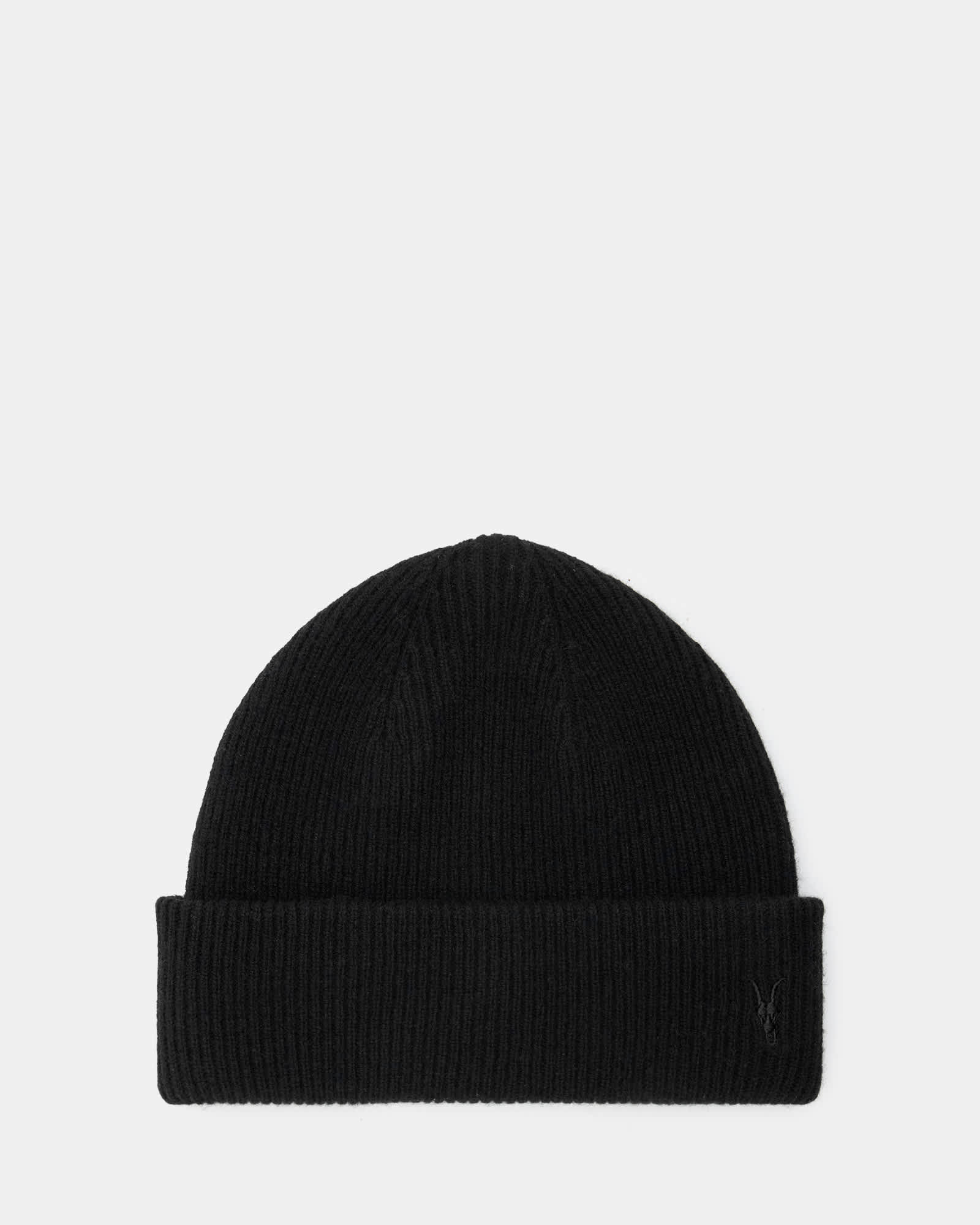 All Saints Bailey Wool Ramskull Embroidered Beanie Black