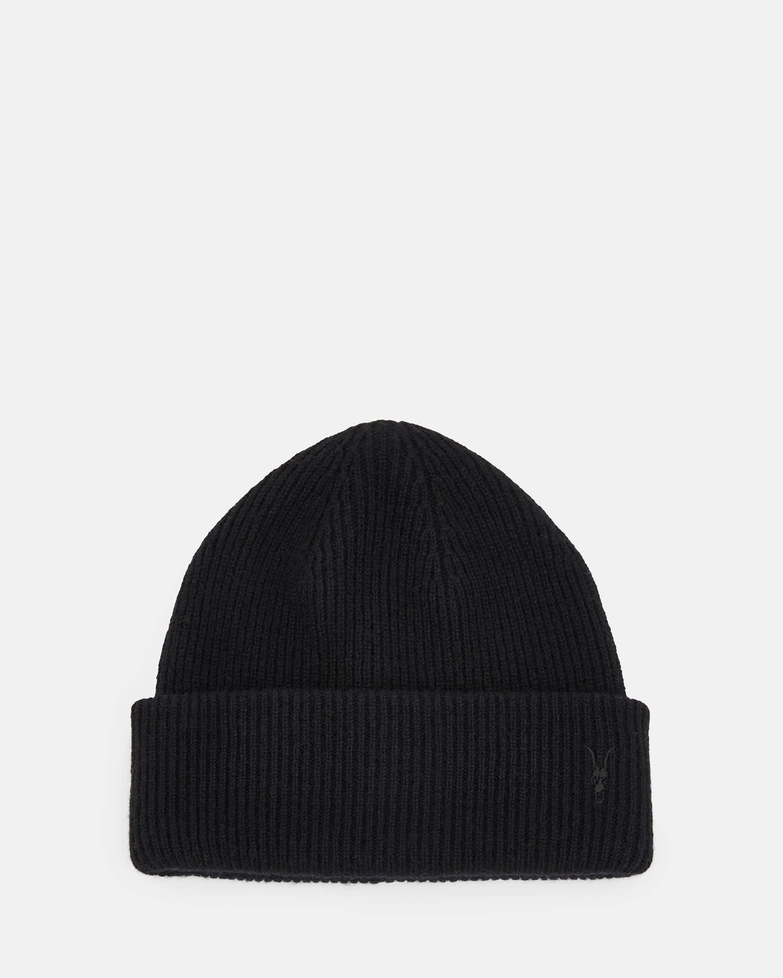 All Saints Bailey Wool Ramskull Embroidered Beanie Black