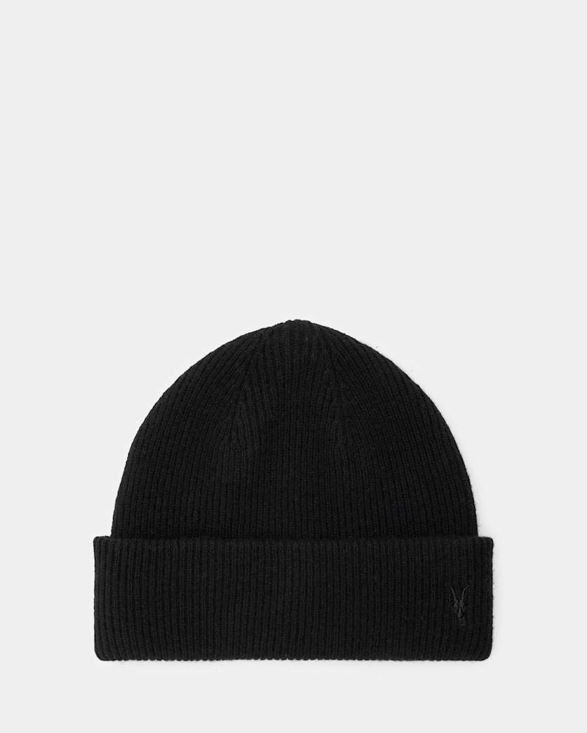 all saints Bailey Wool Ramskull Embroidered Beanie Black
