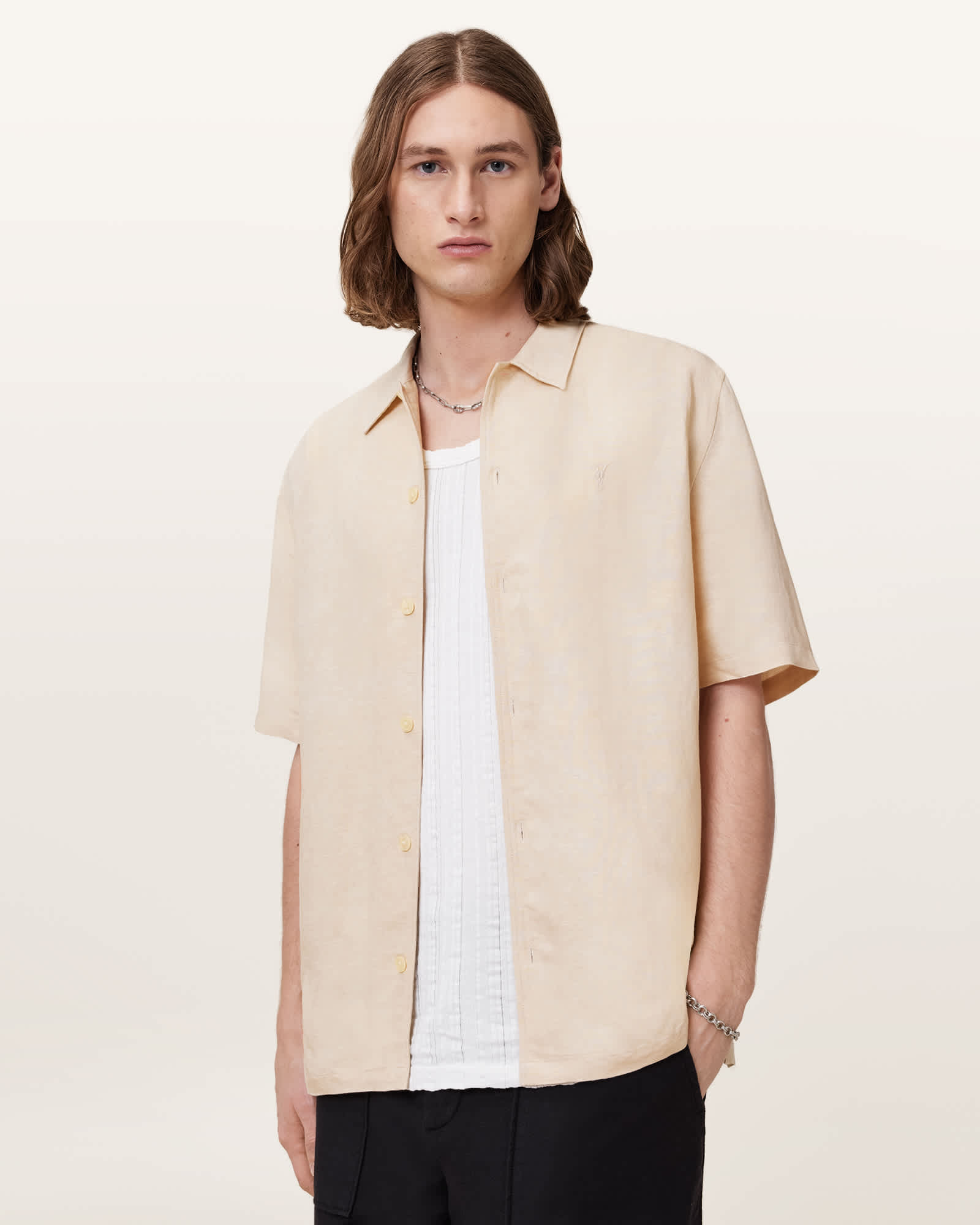 All Saints Bandol Short Sleeve Relaxed Shirt Hammock Taupe