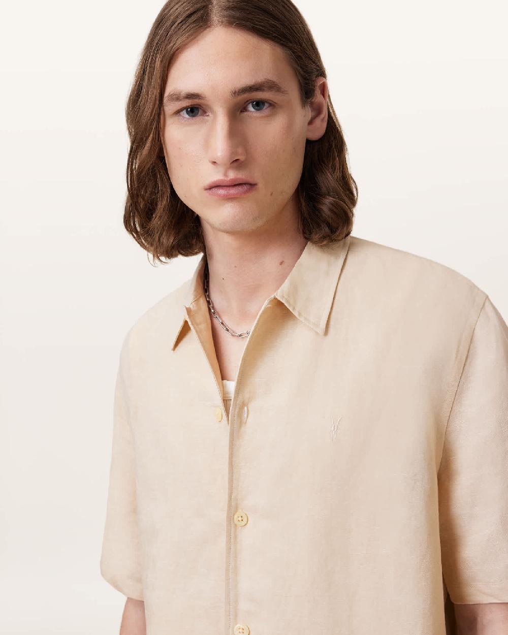 All Saints Bandol Short Sleeve Relaxed Shirt Hammock Taupe
