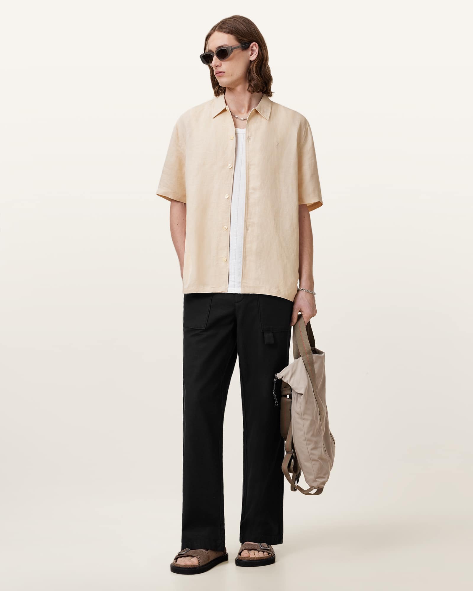 All Saints Bandol Short Sleeve Relaxed Shirt Hammock Taupe