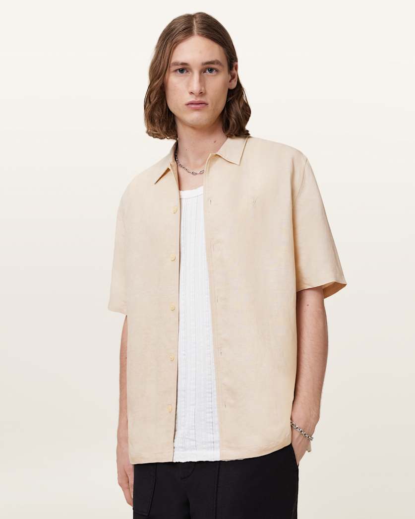 all saints Bandol Short Sleeve Relaxed Shirt Hammock Taupe