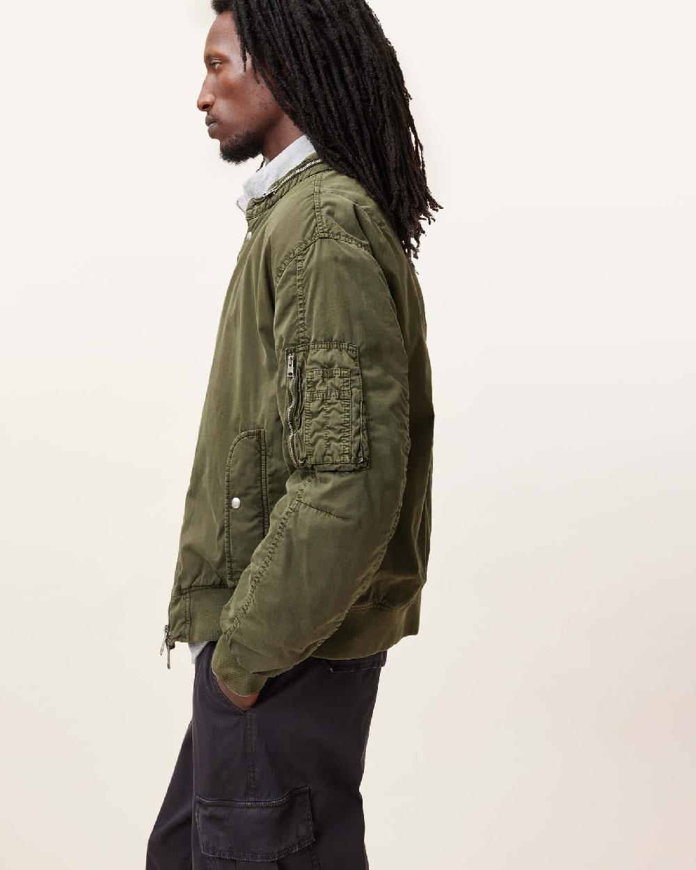 All Saints Banner Relaxed Fit Bomber Jacket Pastoral Green