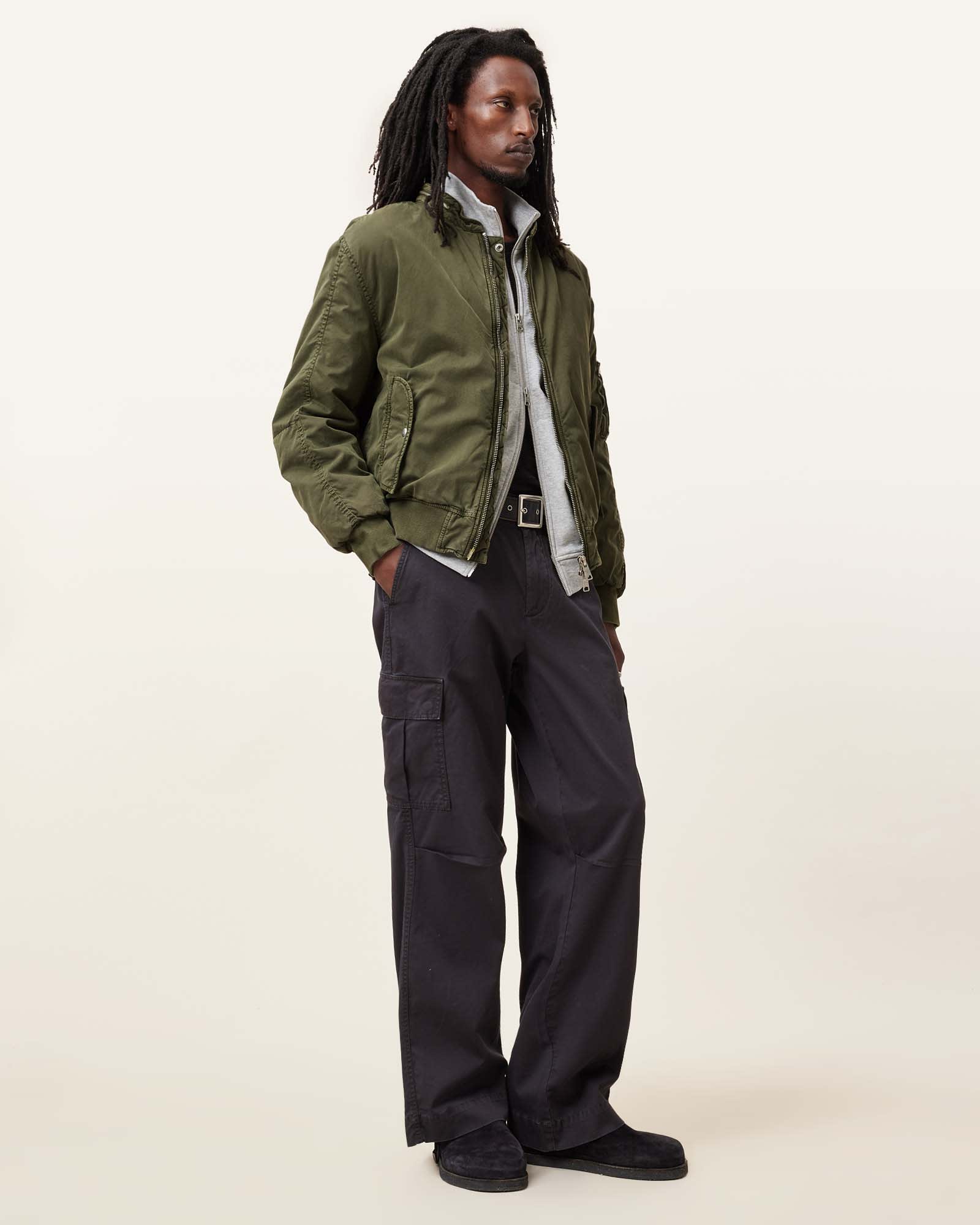 All Saints Banner Relaxed Fit Bomber Jacket Pastoral Green