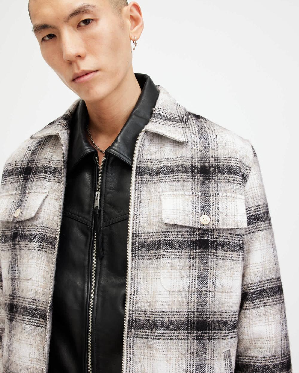 All Saints Banshee Textured Checked Jacket Baker White