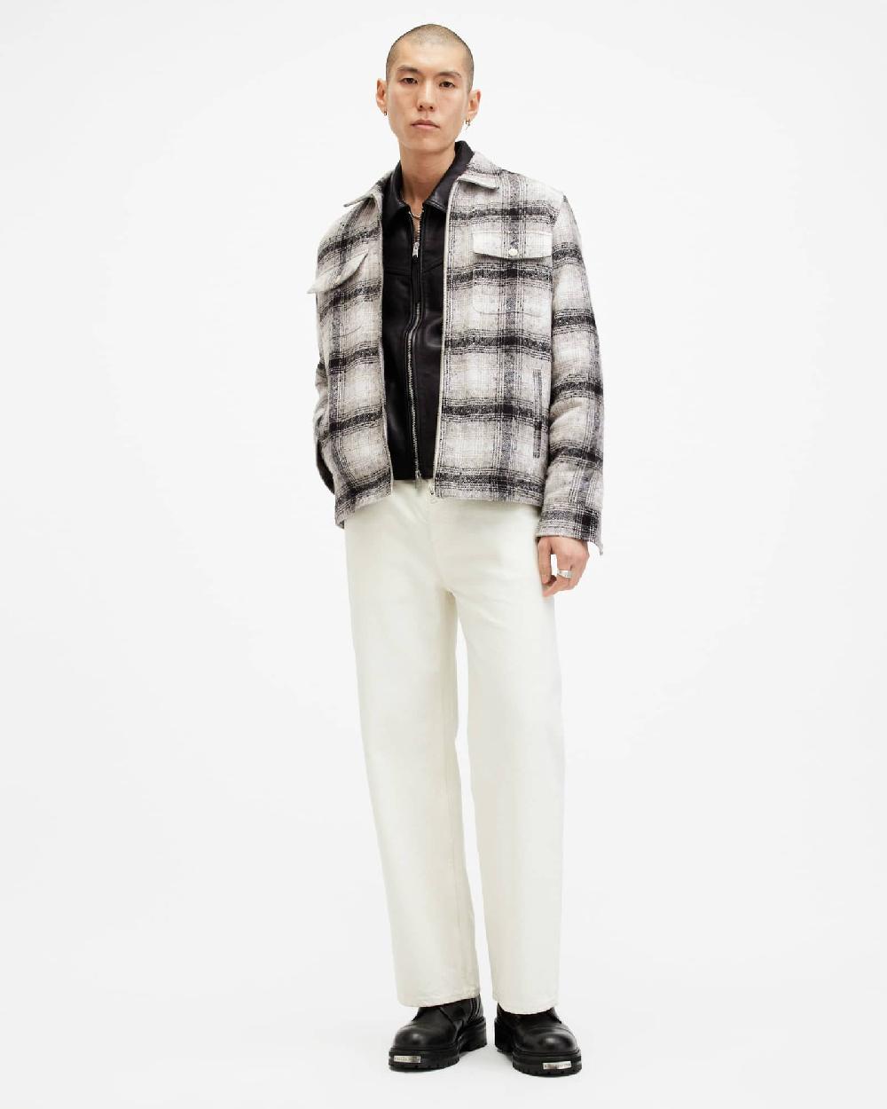 All Saints Banshee Textured Checked Jacket Baker White