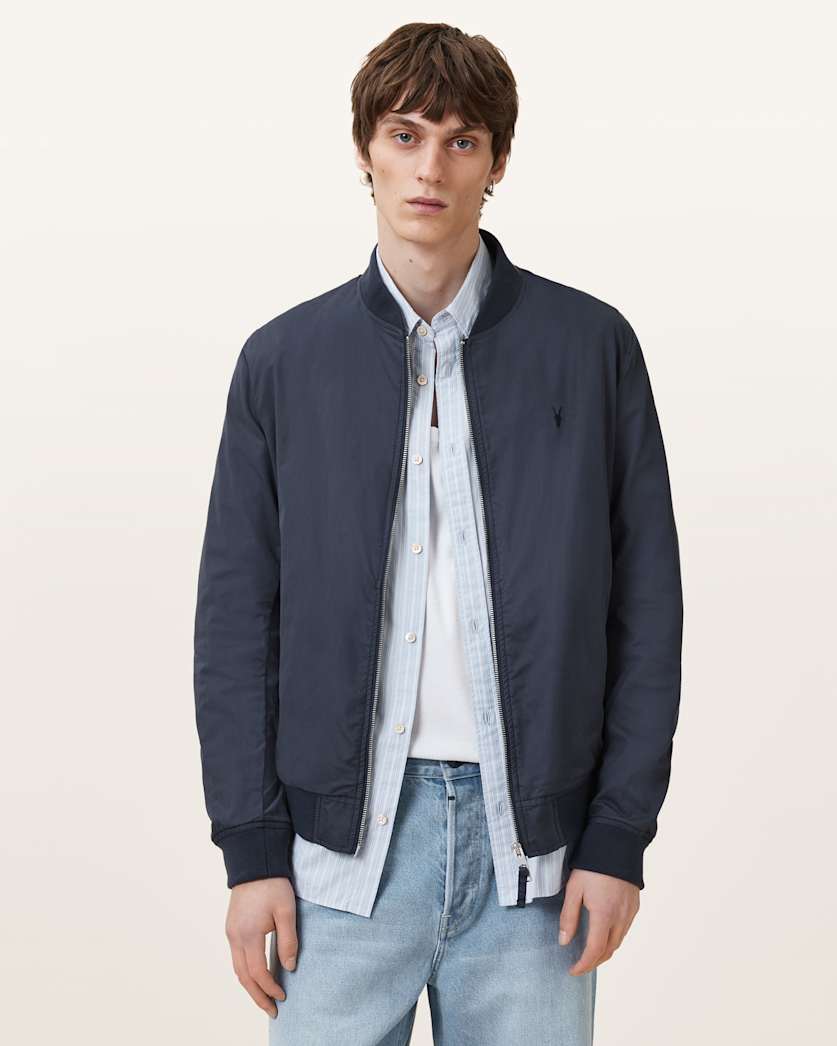 all saints Bassett Ramskull Bomber Jacket Command Blue
