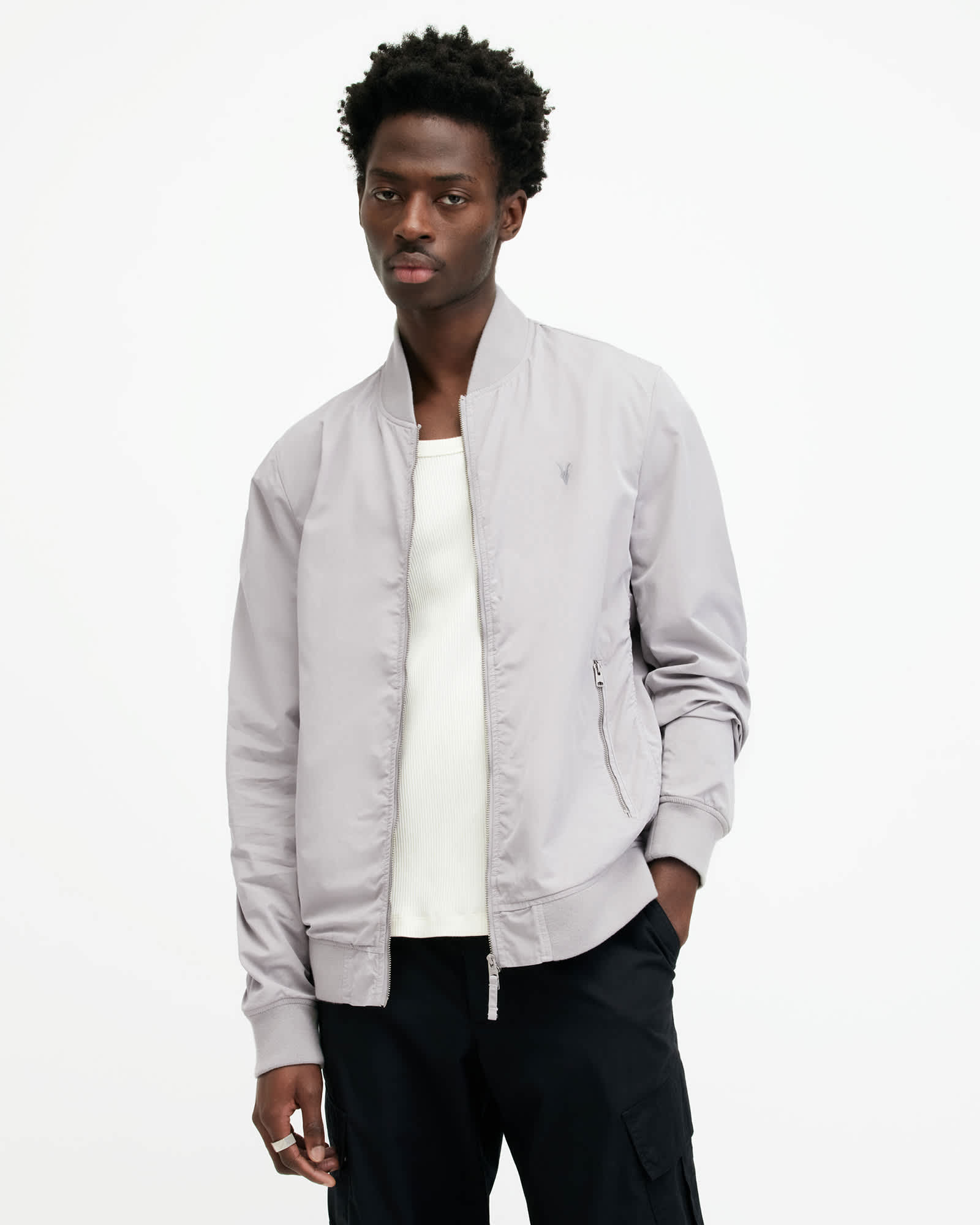All Saints Bassett Ramskull Bomber Jacket Malt Grey