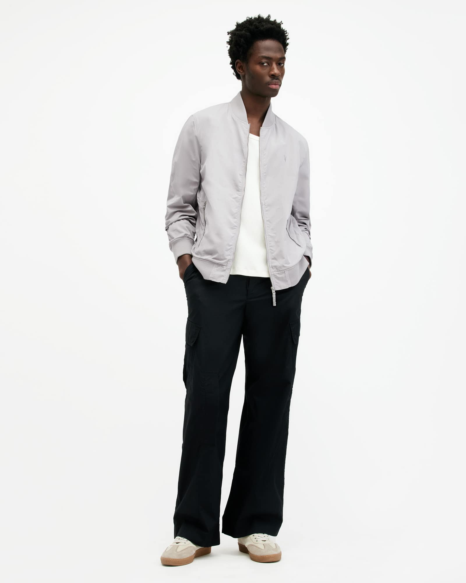 All Saints Bassett Ramskull Bomber Jacket Malt Grey