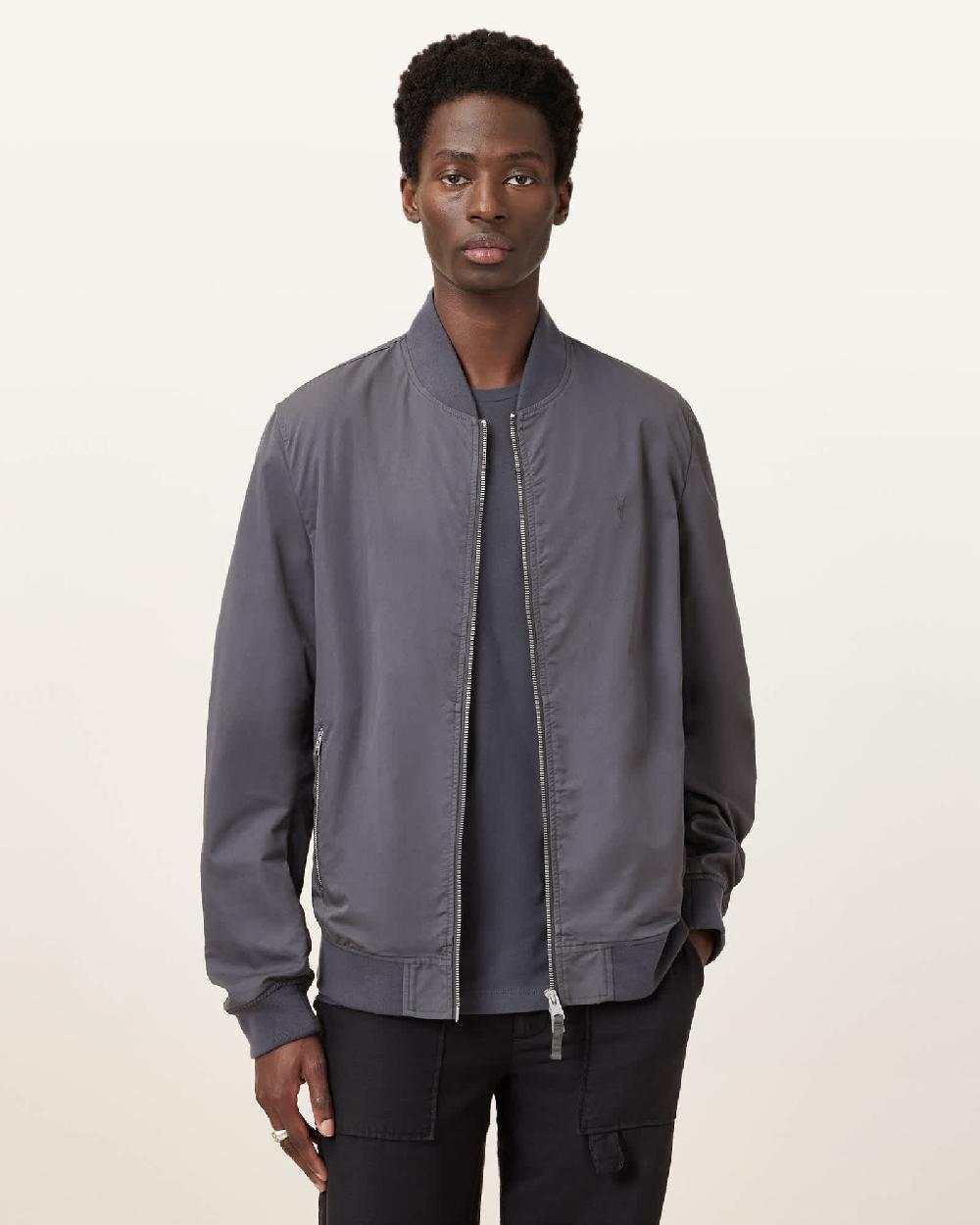 All Saints Bassett Ramskull Bomber Jacket Pillar Grey