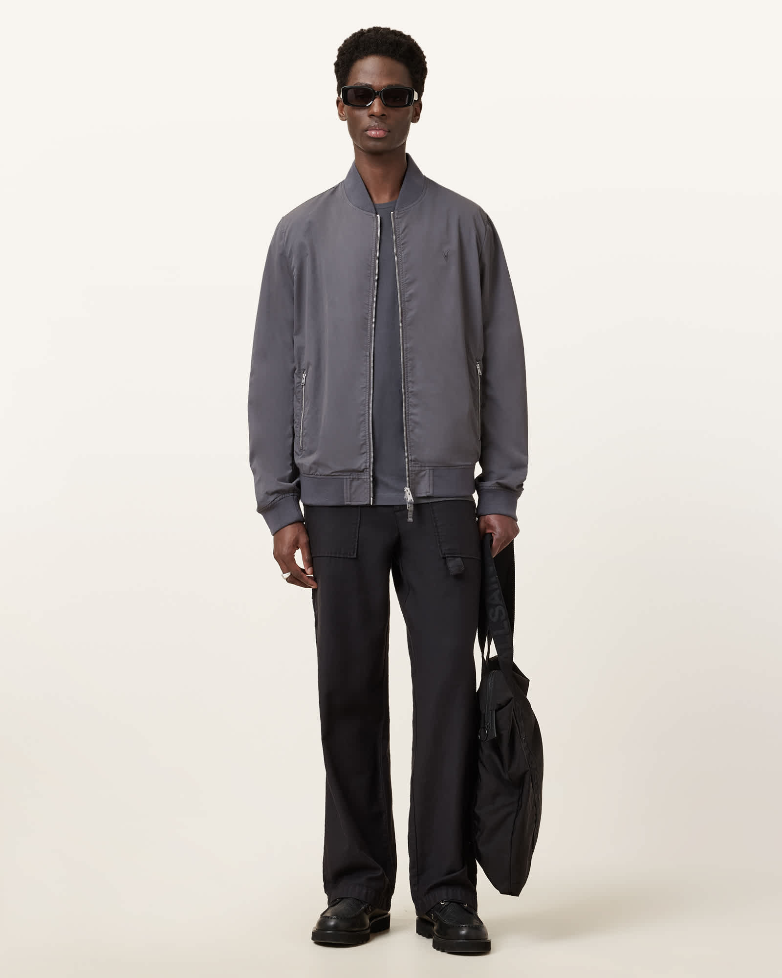 All Saints Bassett Ramskull Bomber Jacket Pillar Grey