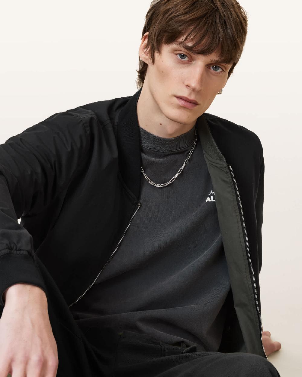 All Saints Bassett Reversible Ramskull Bomber Jacket BLACK/KHAKI BROWN