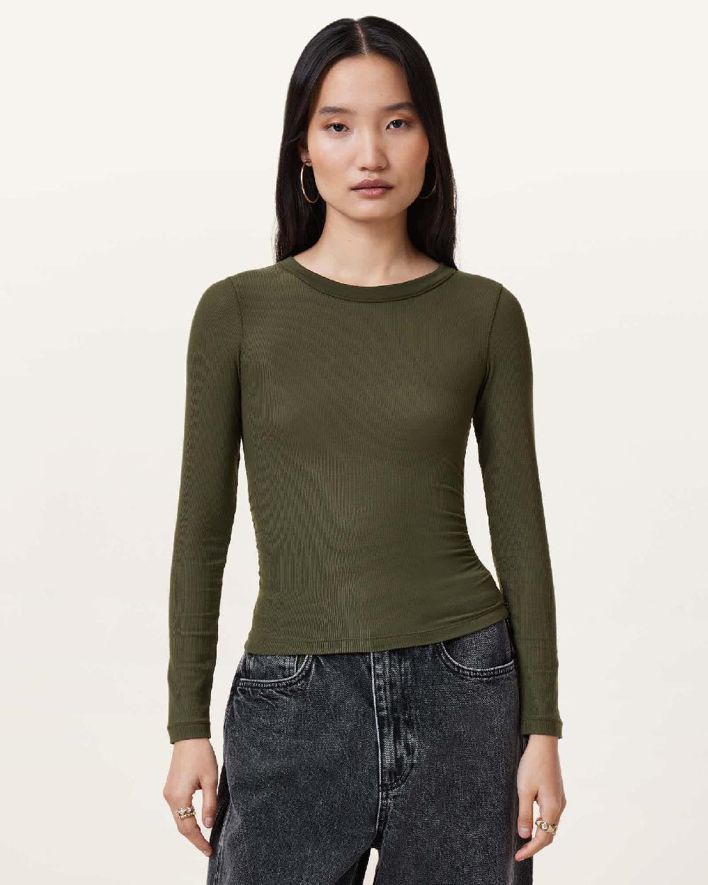 All Saints Bec Long Sleeve Ramskull T-Shirt Grape Leaf Green