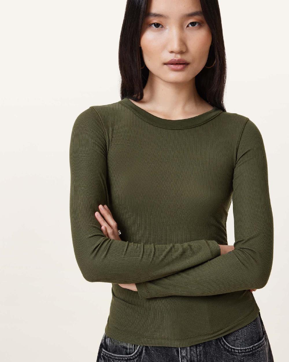 All Saints Bec Long Sleeve Ramskull T-Shirt Grape Leaf Green