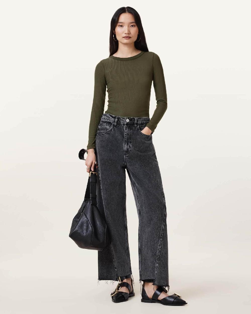 All Saints Bec Long Sleeve Ramskull T-Shirt Grape Leaf Green