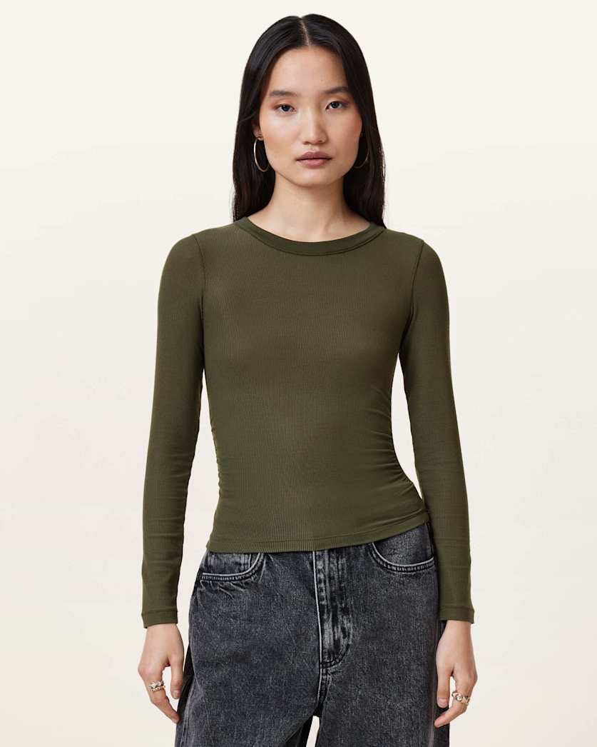 all saints Bec Long Sleeve Ramskull T-Shirt Grape Leaf Green