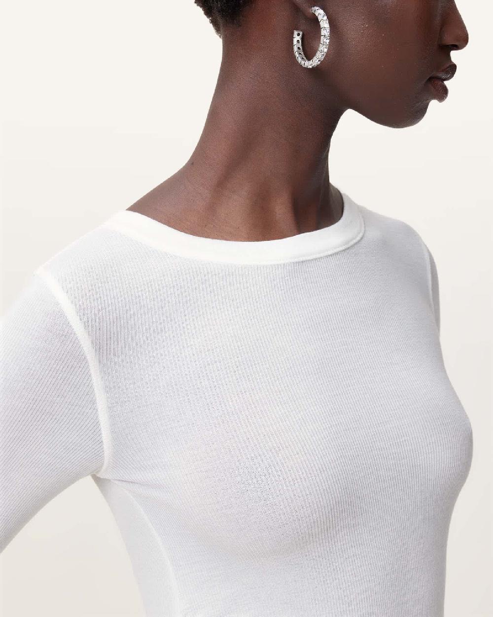 All Saints Bec Long Sleeve Slim Ramskull T-Shirt Optic White