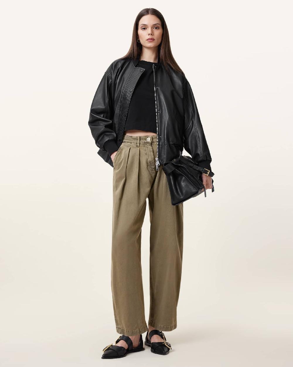 All Saints Becca Barrel Leg Denim Jeans Khaki Green