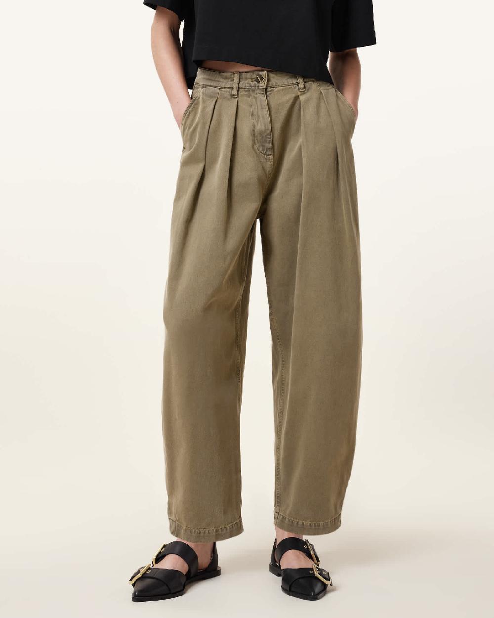 All Saints Becca Barrel Leg Denim Jeans Khaki Green