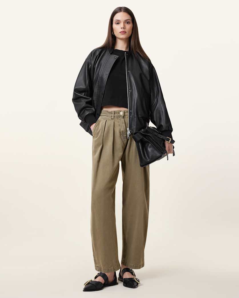 all saints Becca Barrel Leg Denim Jeans Khaki Green