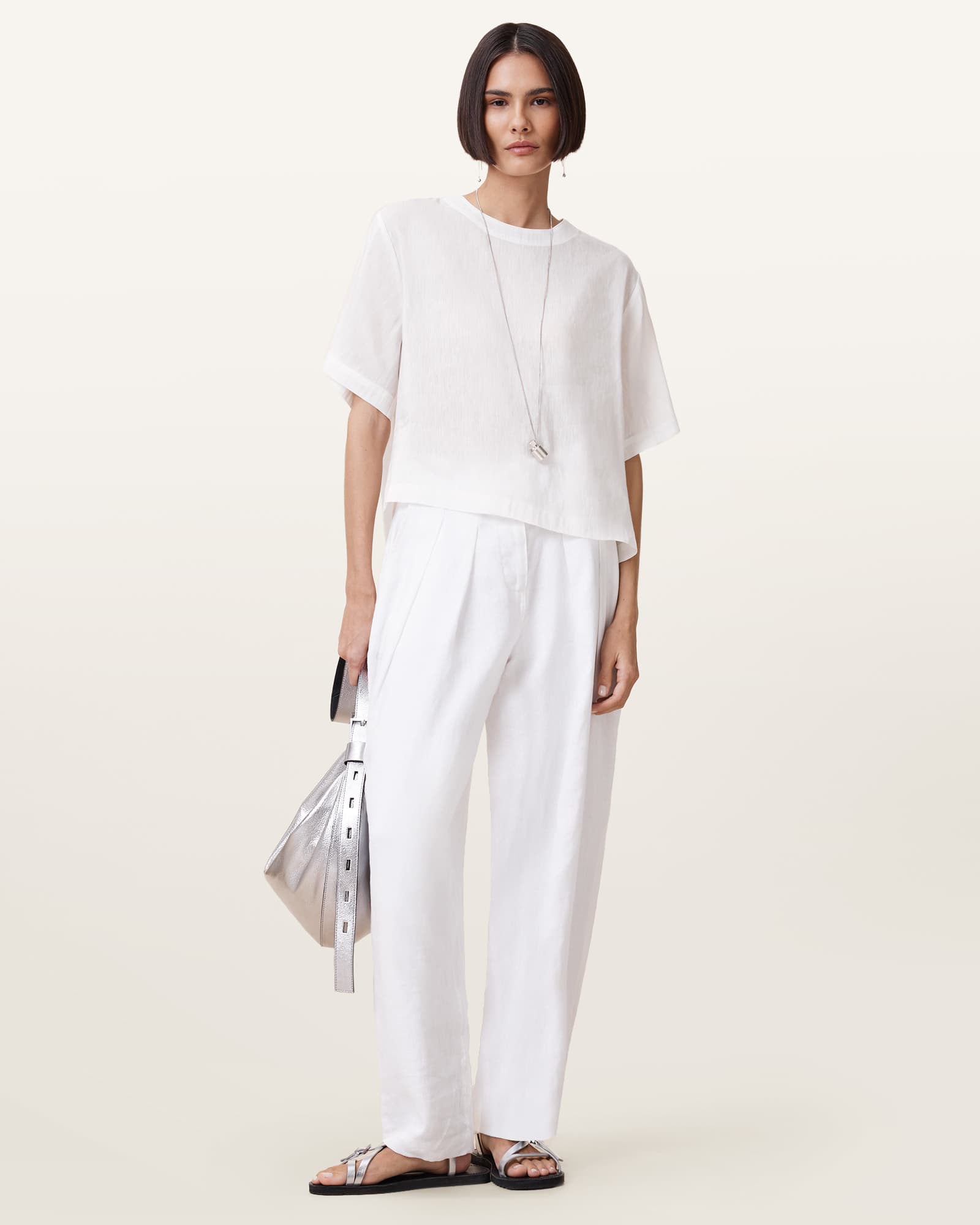 All Saints Becca Linen Barrel Leg Pants Antique White