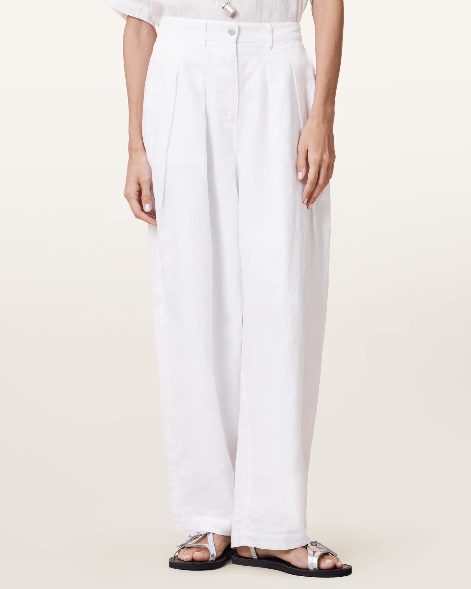 All Saints Becca Linen Barrel Leg Pants Antique White