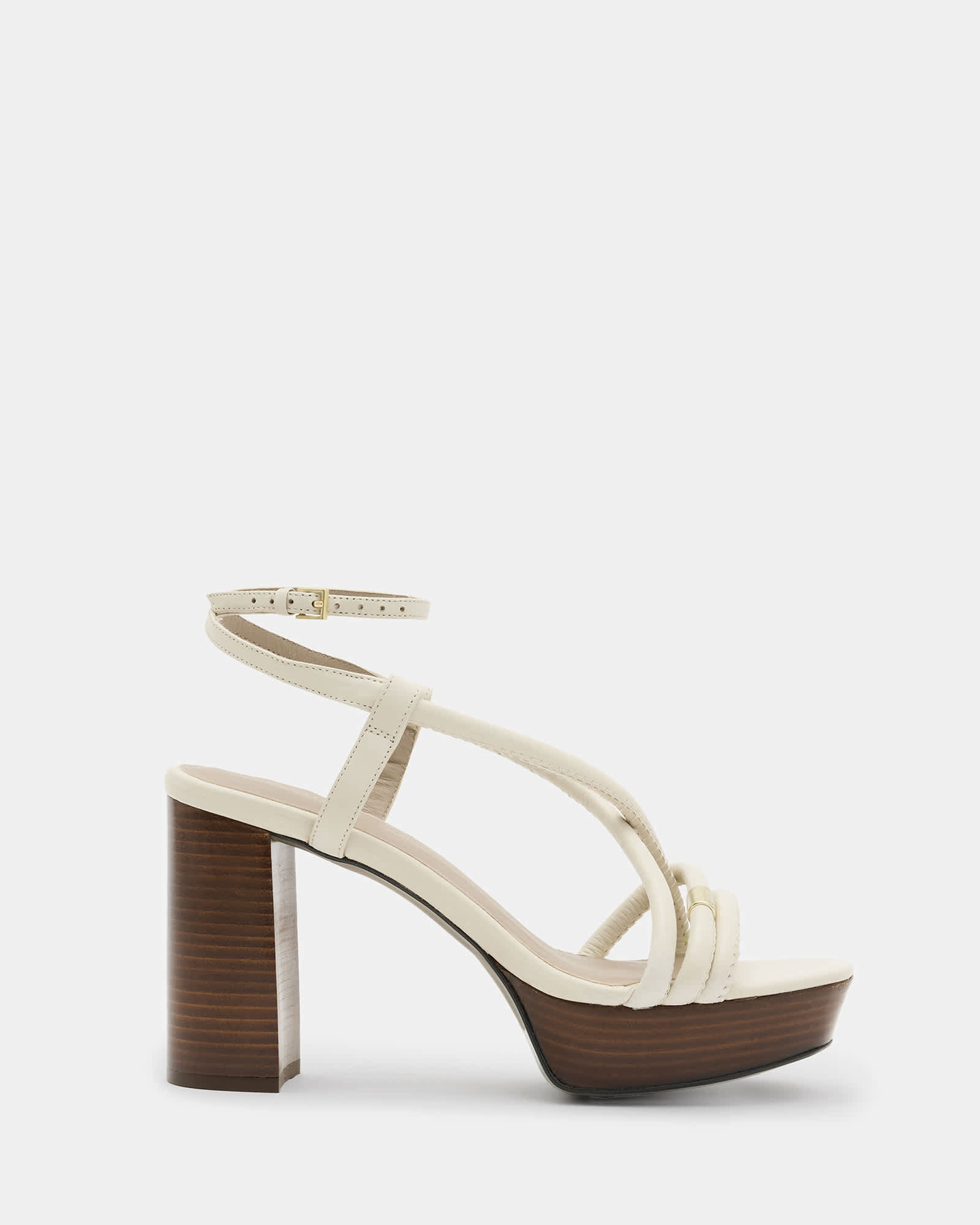 All Saints Bella Leather Platform Heel Parchment White
