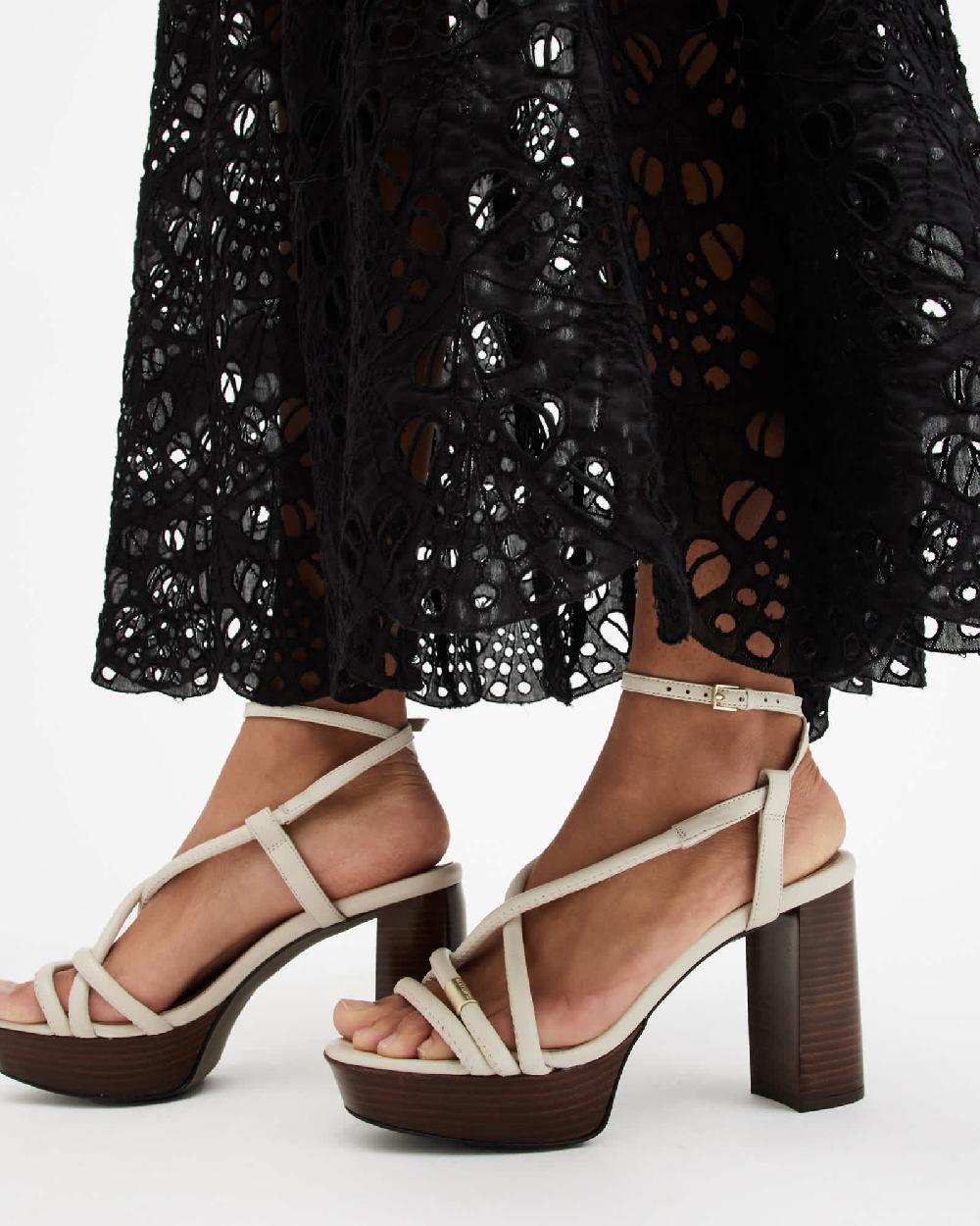 All Saints Bella Leather Platform Heel Parchment White