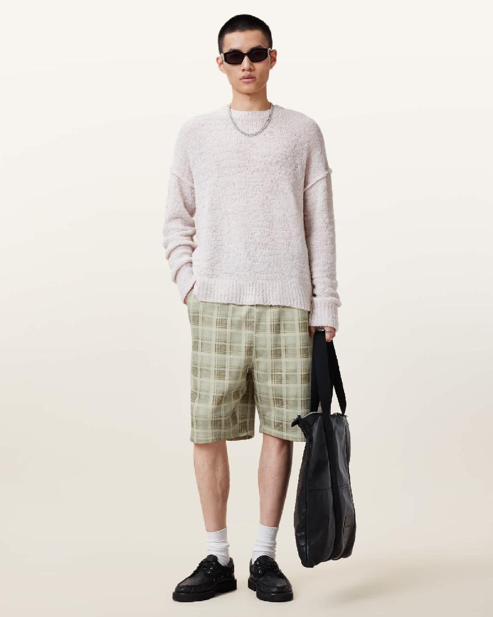 All Saints Benji Checked Sweat Shorts Dusty Light Brown