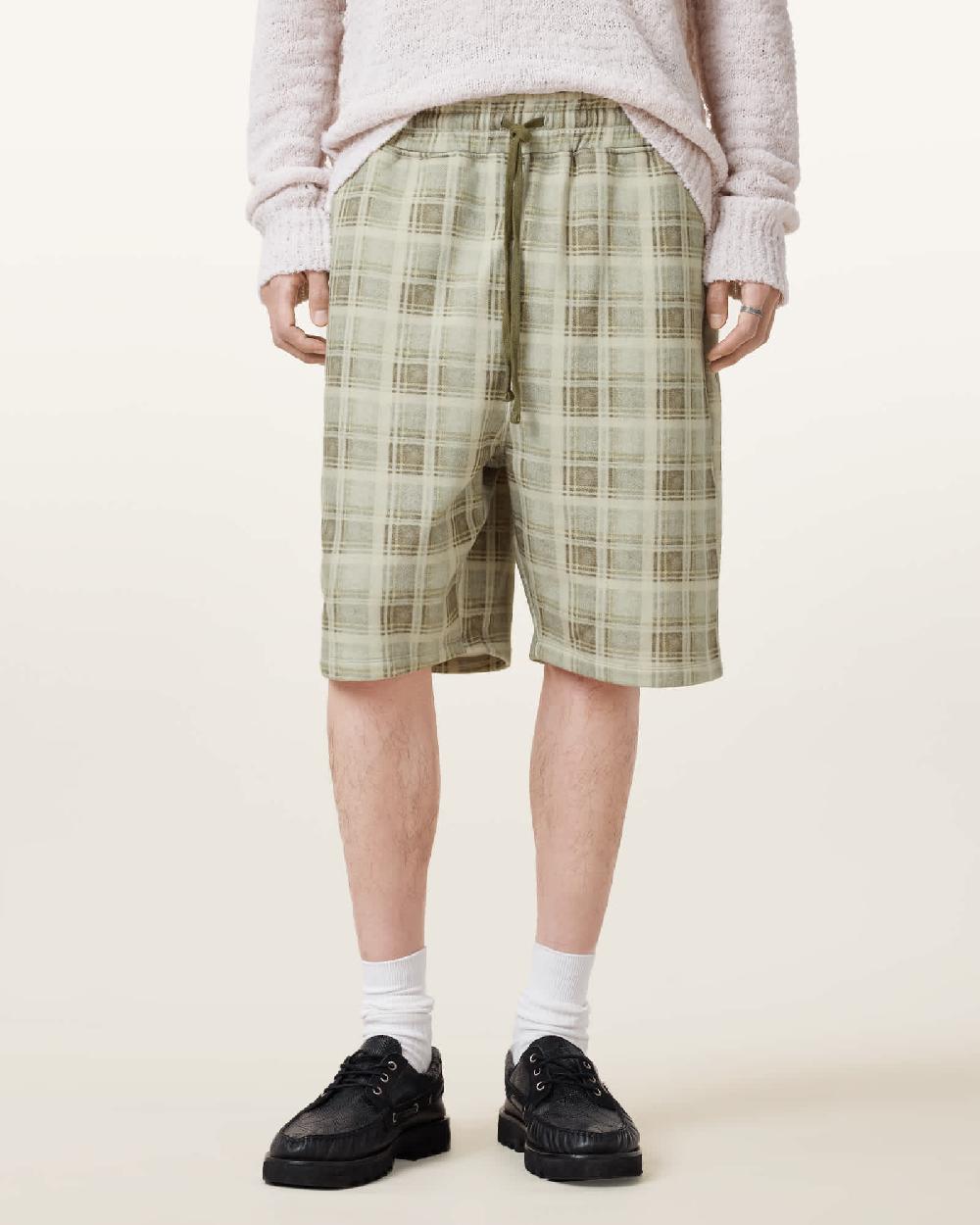 All Saints Benji Checked Sweat Shorts Dusty Light Brown