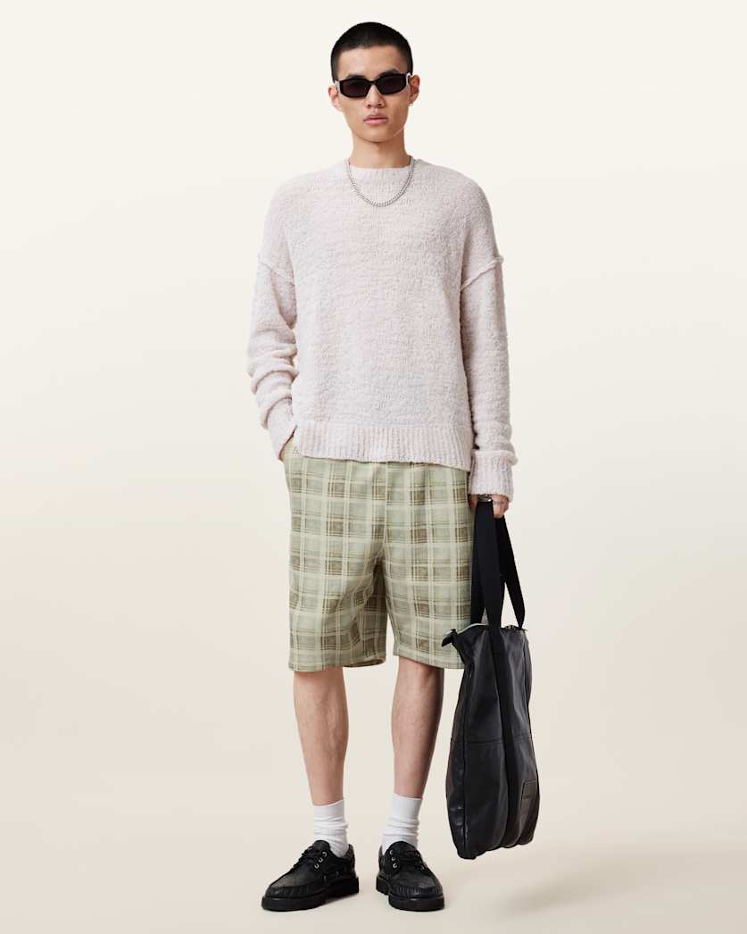 all saints Benji Checked Sweat Shorts Dusty Light Brown