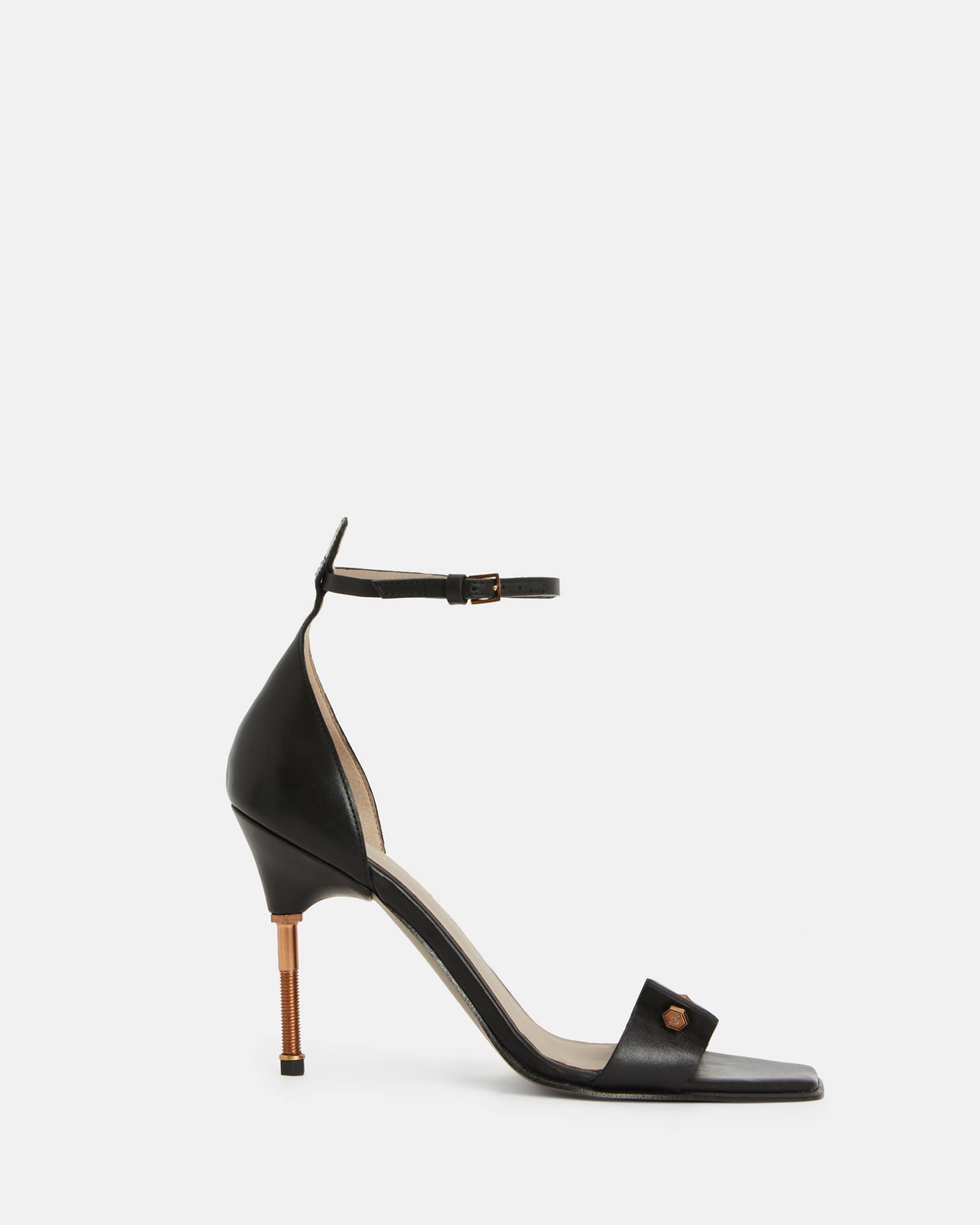 All Saints Betty Square Toe Leather Heeled Sandals Black