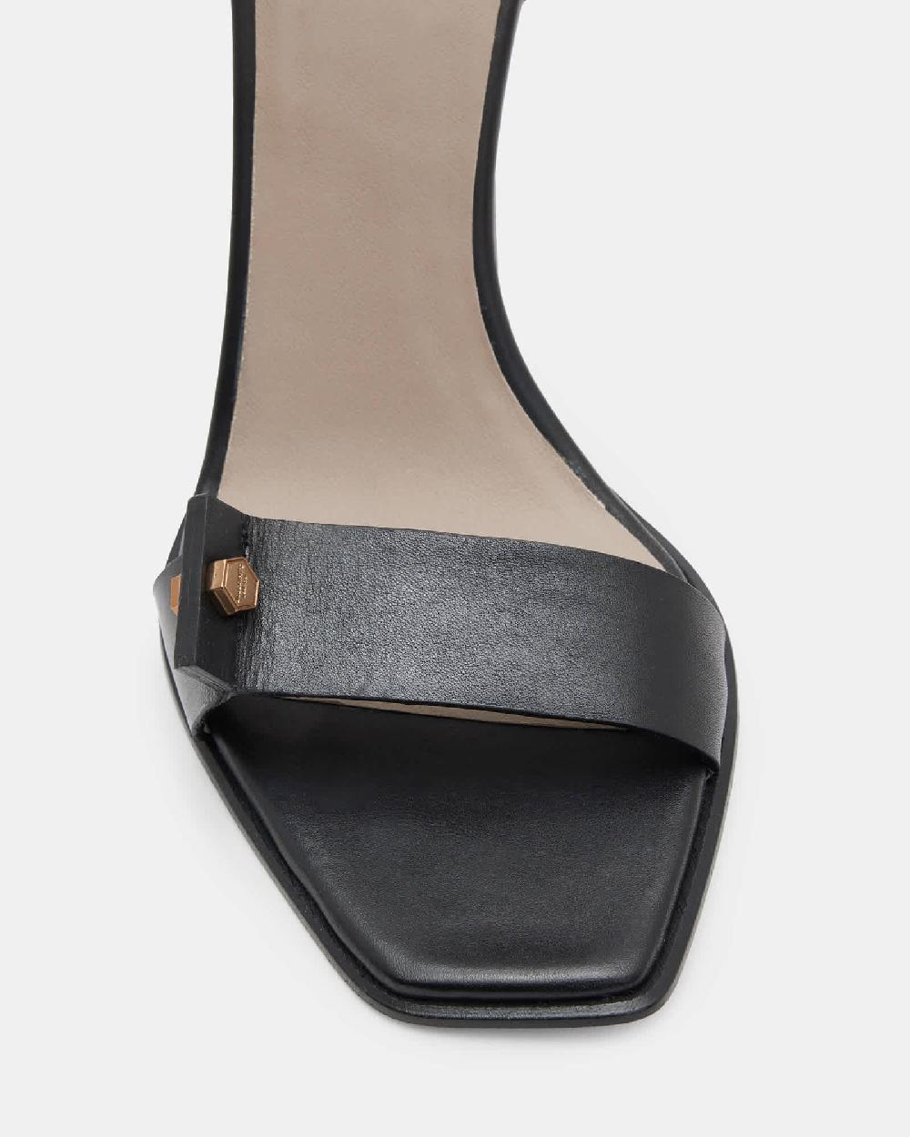 All Saints Betty Square Toe Leather Heeled Sandals Black