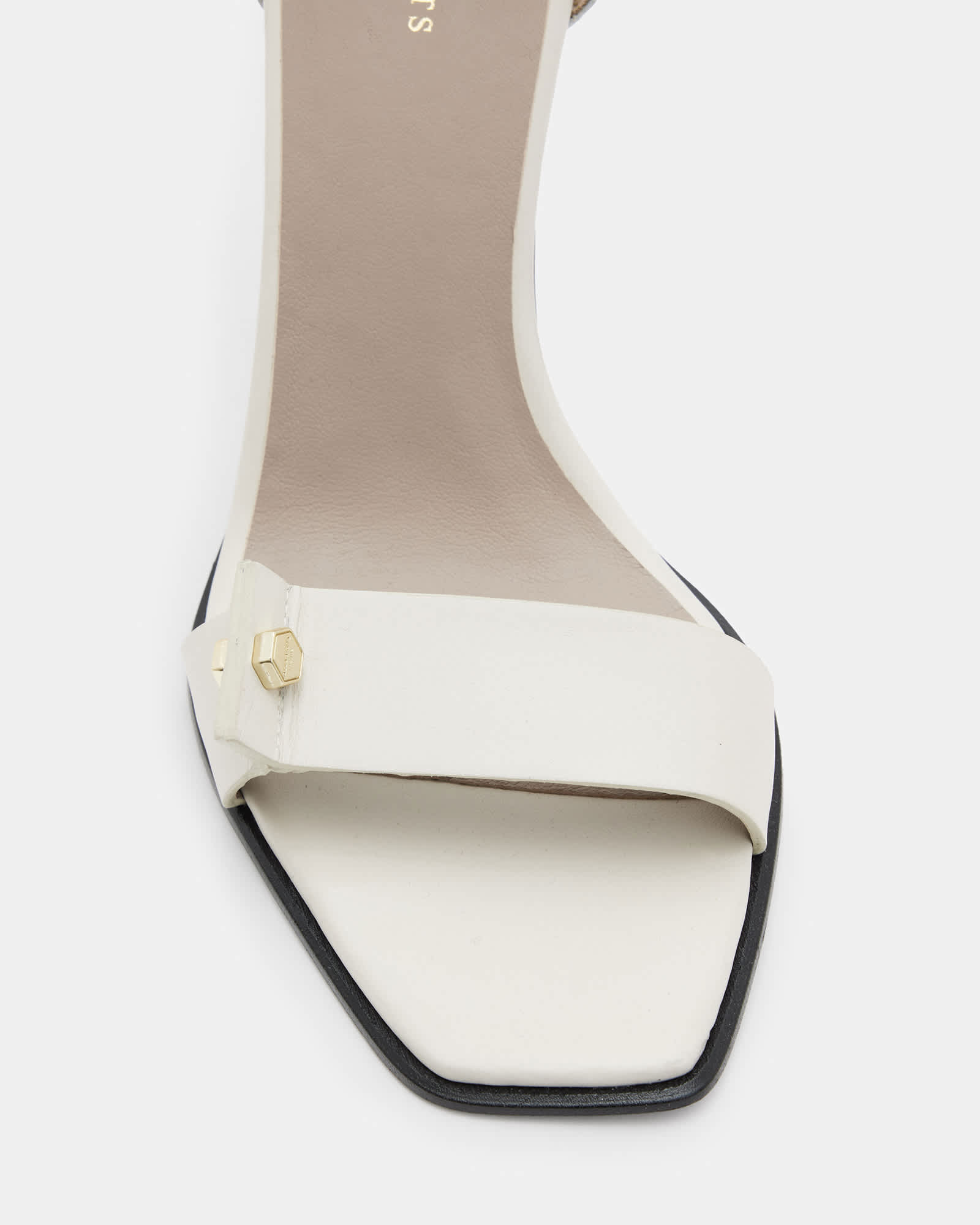 All Saints Betty Square Toe Leather Heeled Sandals Parchment White