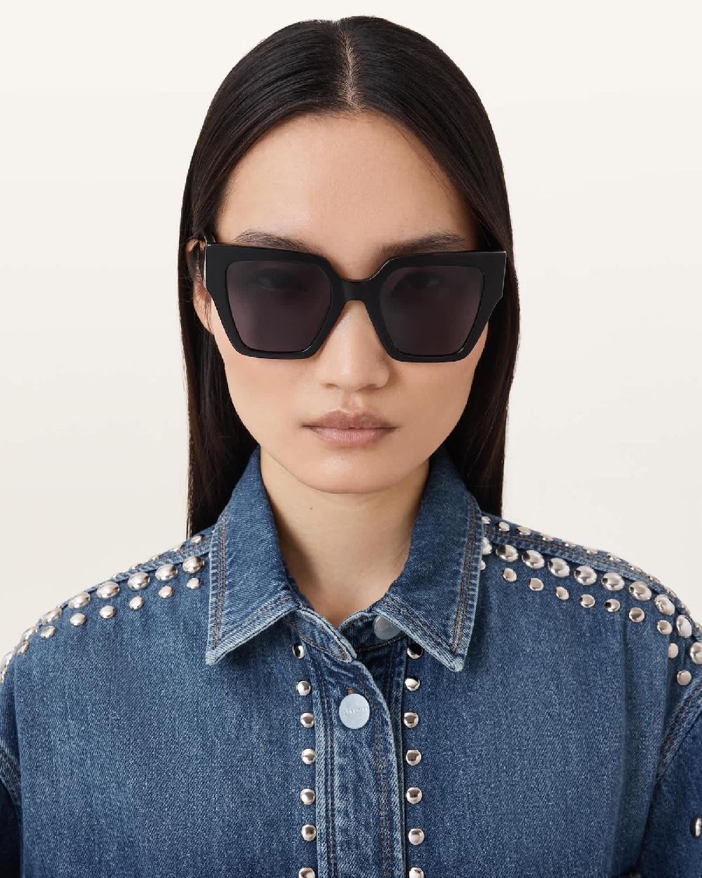 All Saints Bibi Square Cat Eye Sunglasses Gloss Black