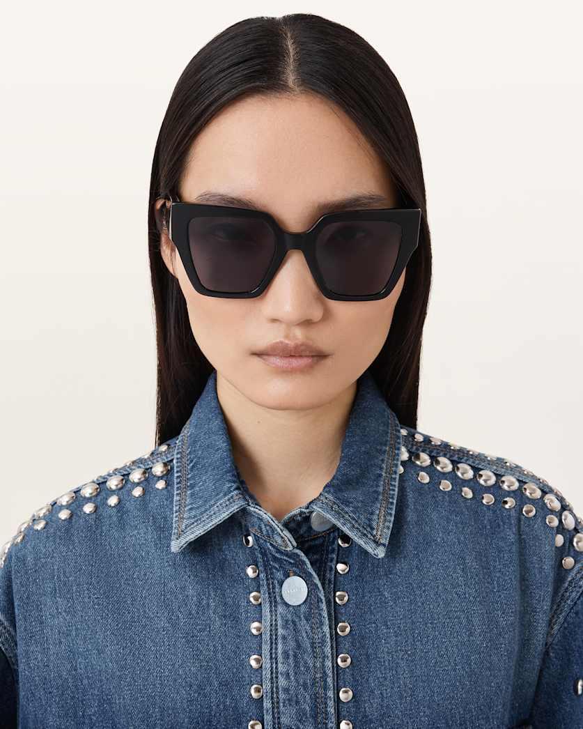 all saints Bibi Square Cat Eye Sunglasses Gloss Black