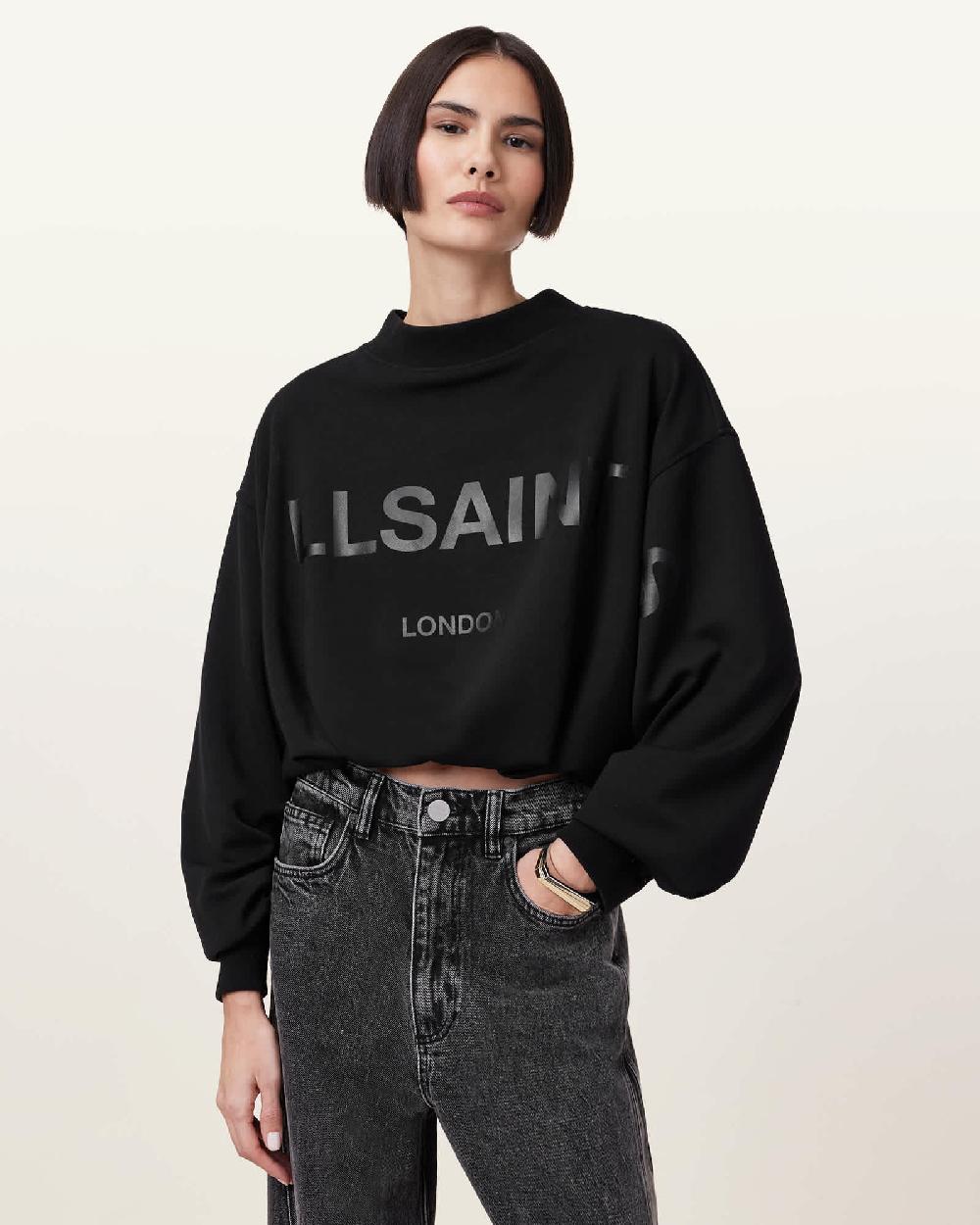 All Saints Biggy Logo Print Cropped Sweatshirt Black