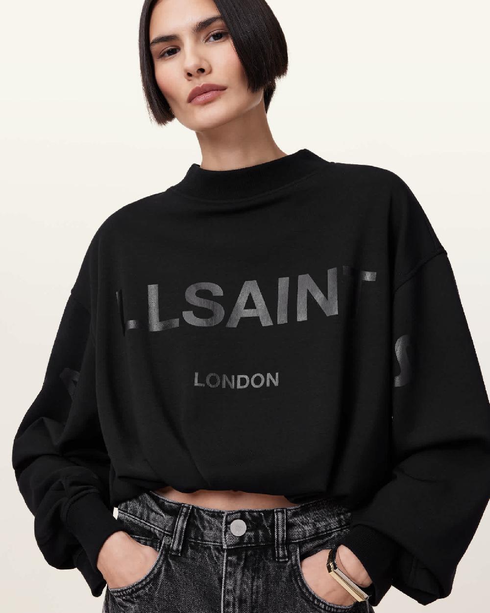 All Saints Biggy Logo Print Cropped Sweatshirt Black