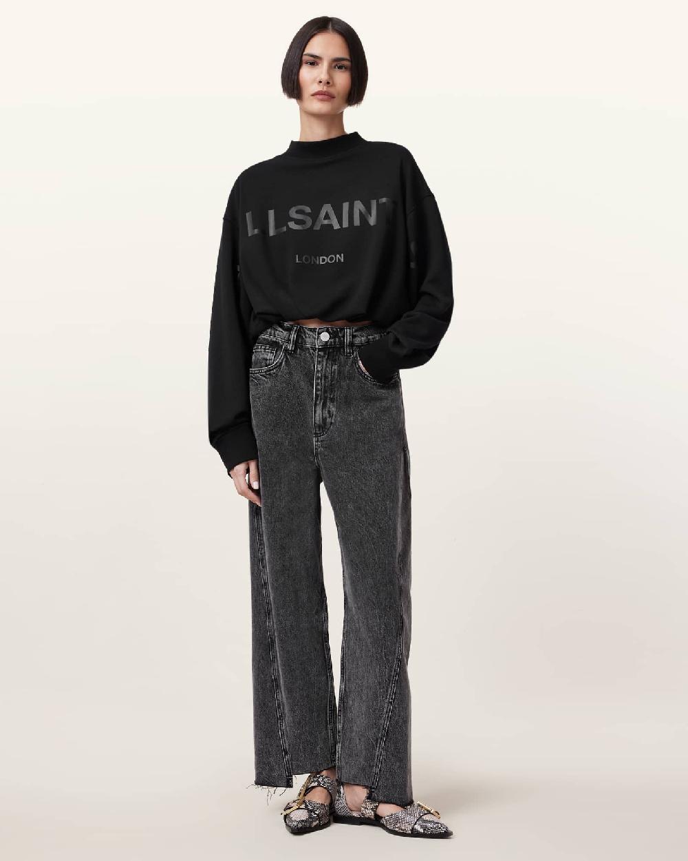 All Saints Biggy Logo Print Cropped Sweatshirt Black