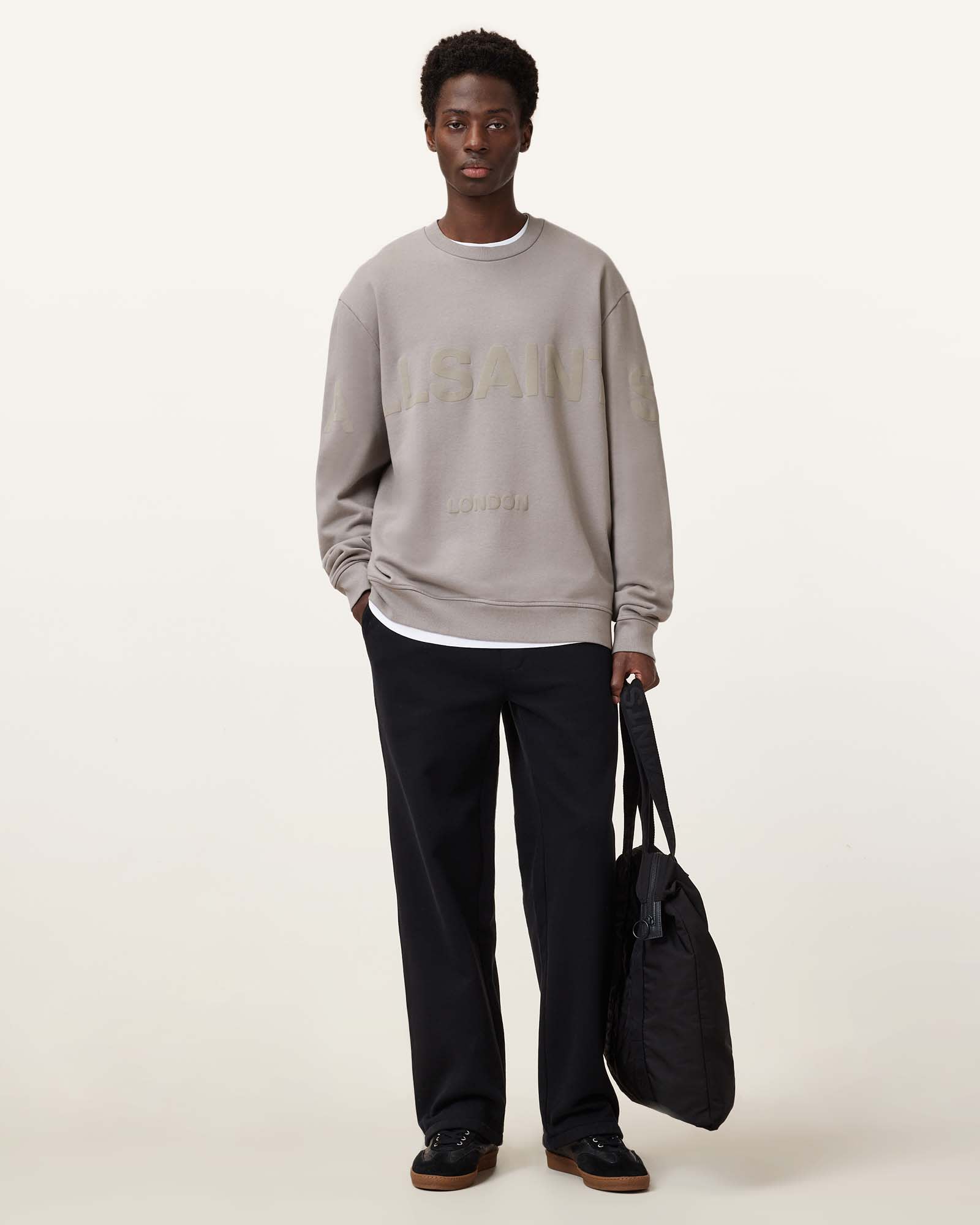 All Saints Biggy Logo Print Relaxed Fit Sweatshirt Chestnut Brown