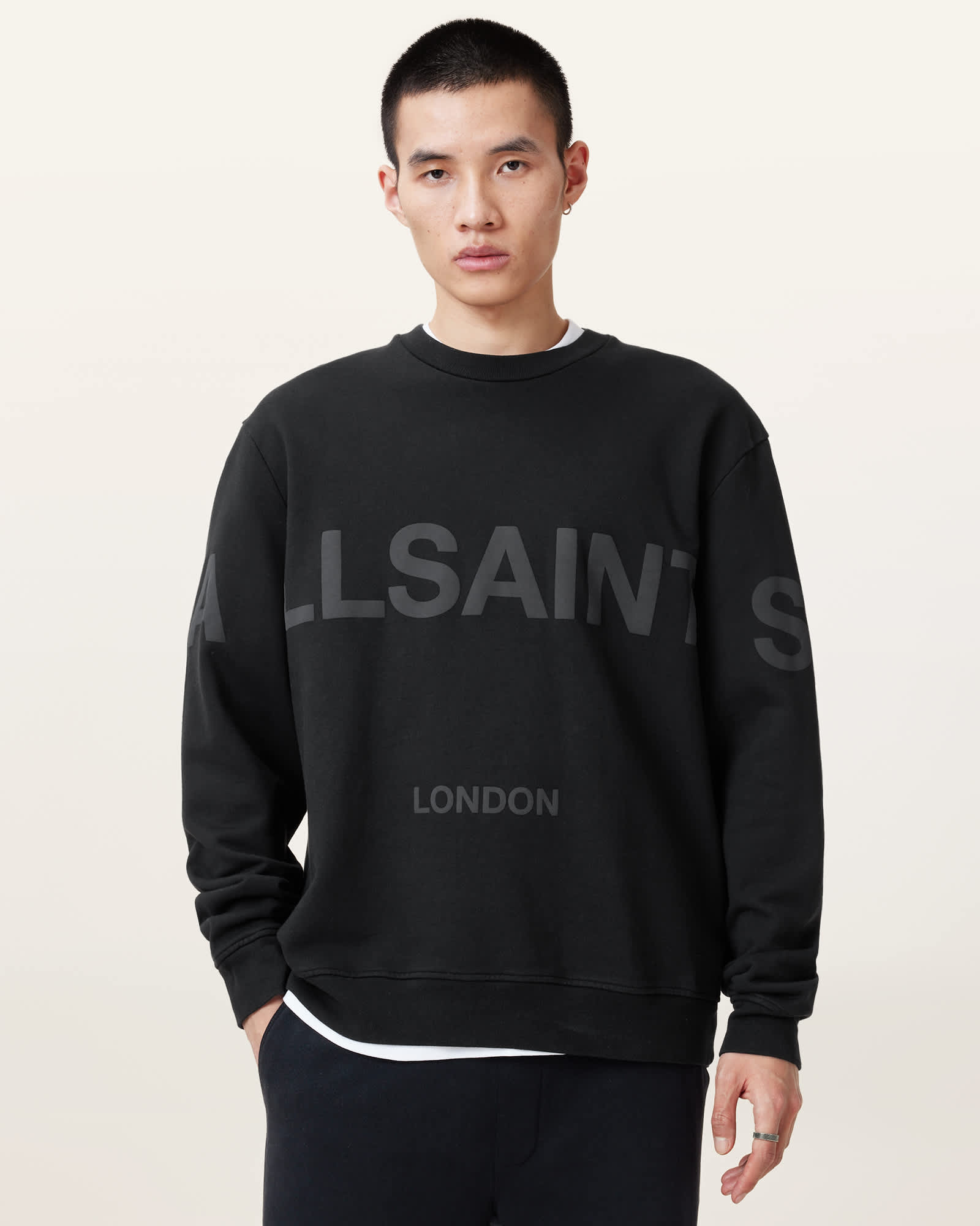 All Saints Biggy Logo Print Relaxed Fit Sweatshirt Jet Black