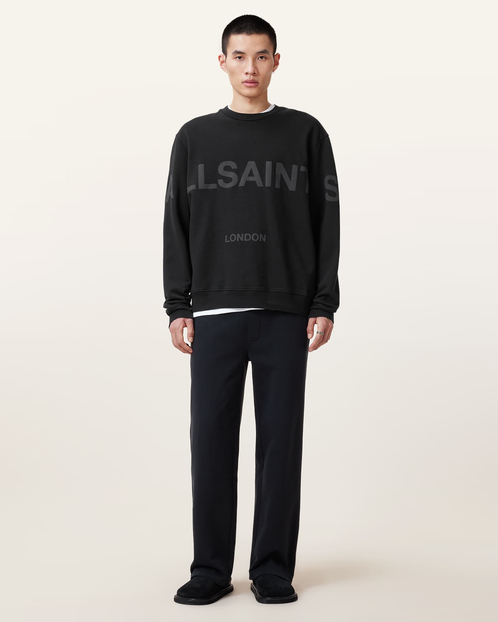 All Saints Biggy Logo Print Relaxed Fit Sweatshirt Jet Black