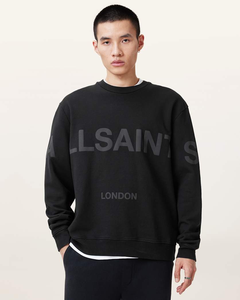 all saints Biggy Logo Print Relaxed Fit Sweatshirt Jet Black