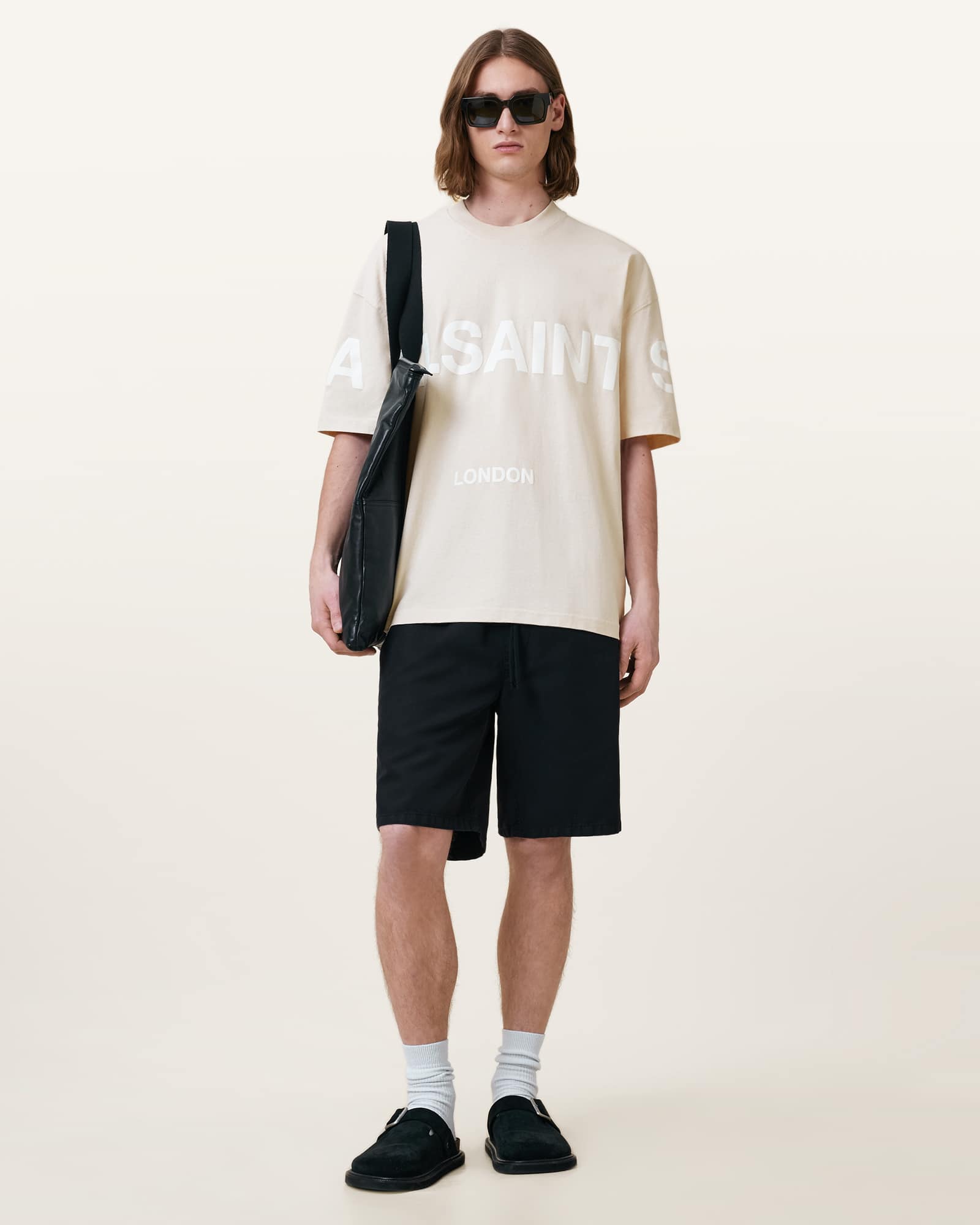 All Saints Biggy Oversized Logo Print T-Shirt BAILEY TAUPE